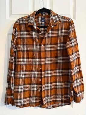 GAP Men's Orange Plaid Button-Down Shirt